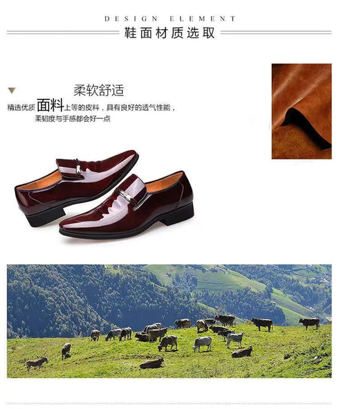 Elegant Breathable Oxford Leather Shoes for Men - Perfect Formal Flats for Office, Weddings, and Daily Wear - Comfortable Slip-On Design with Pointed Toe and Rubber Outsole